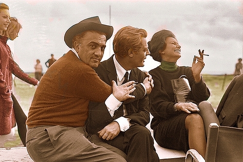 Federico Fellini 3.jpg - Fellini, MAstroianni e Loren...